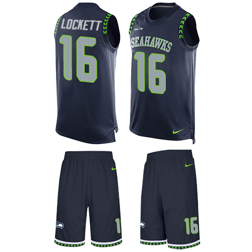 Men's Limited Tyler Lockett Nike Jersey Navy Blue - #16 Tank Top Suit NFL Seattle Seahawks